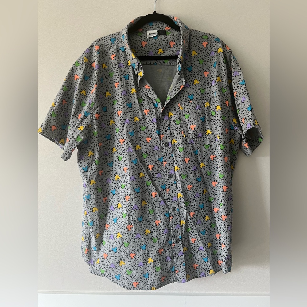 Rare VTG WALT DISNEY World Mickey Mouse All Over Button Front Camp Shirt 90s 2XL